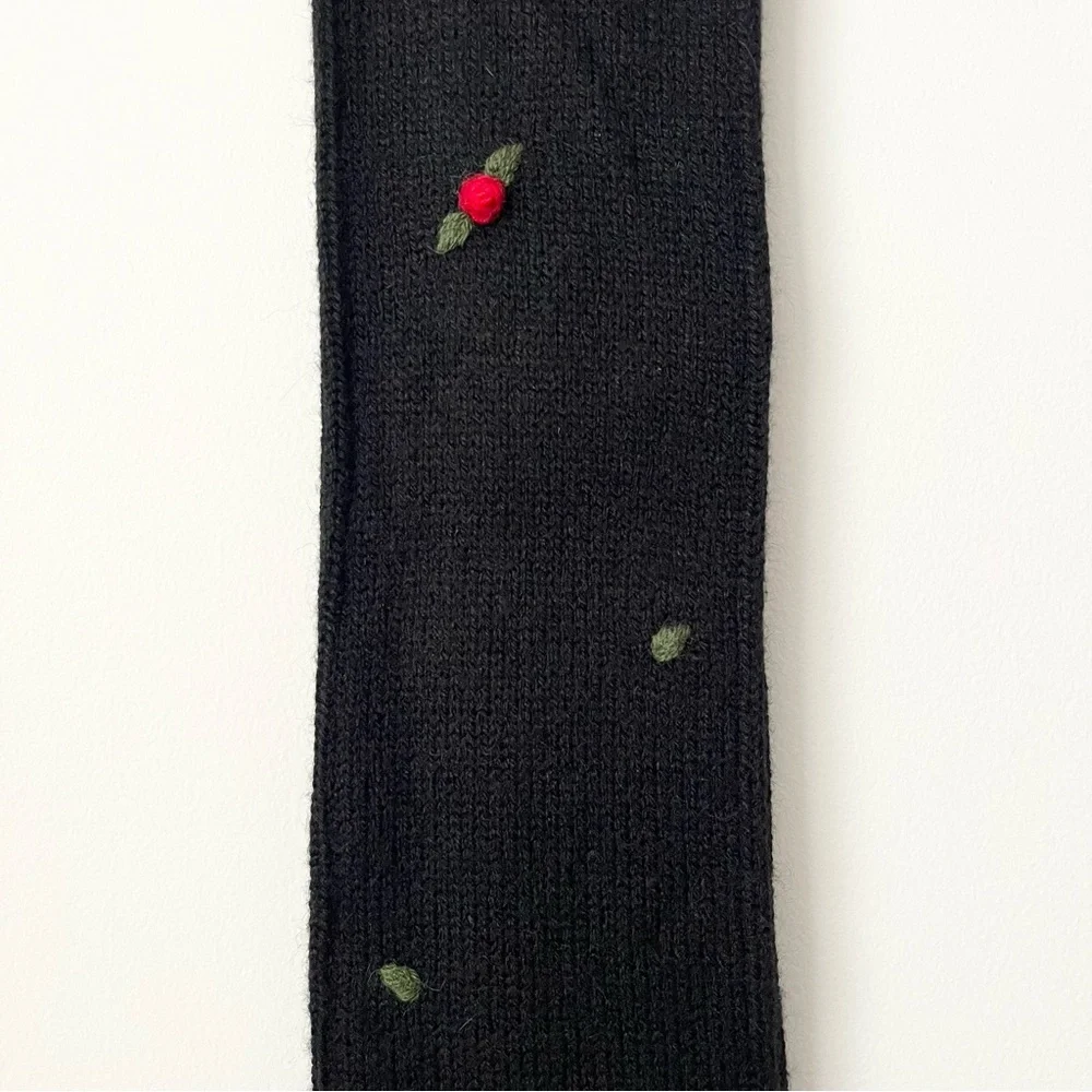 Neckworks Women's Alpaca Blend Knit Scarf Rose Embroidery Crochet Trim Peru